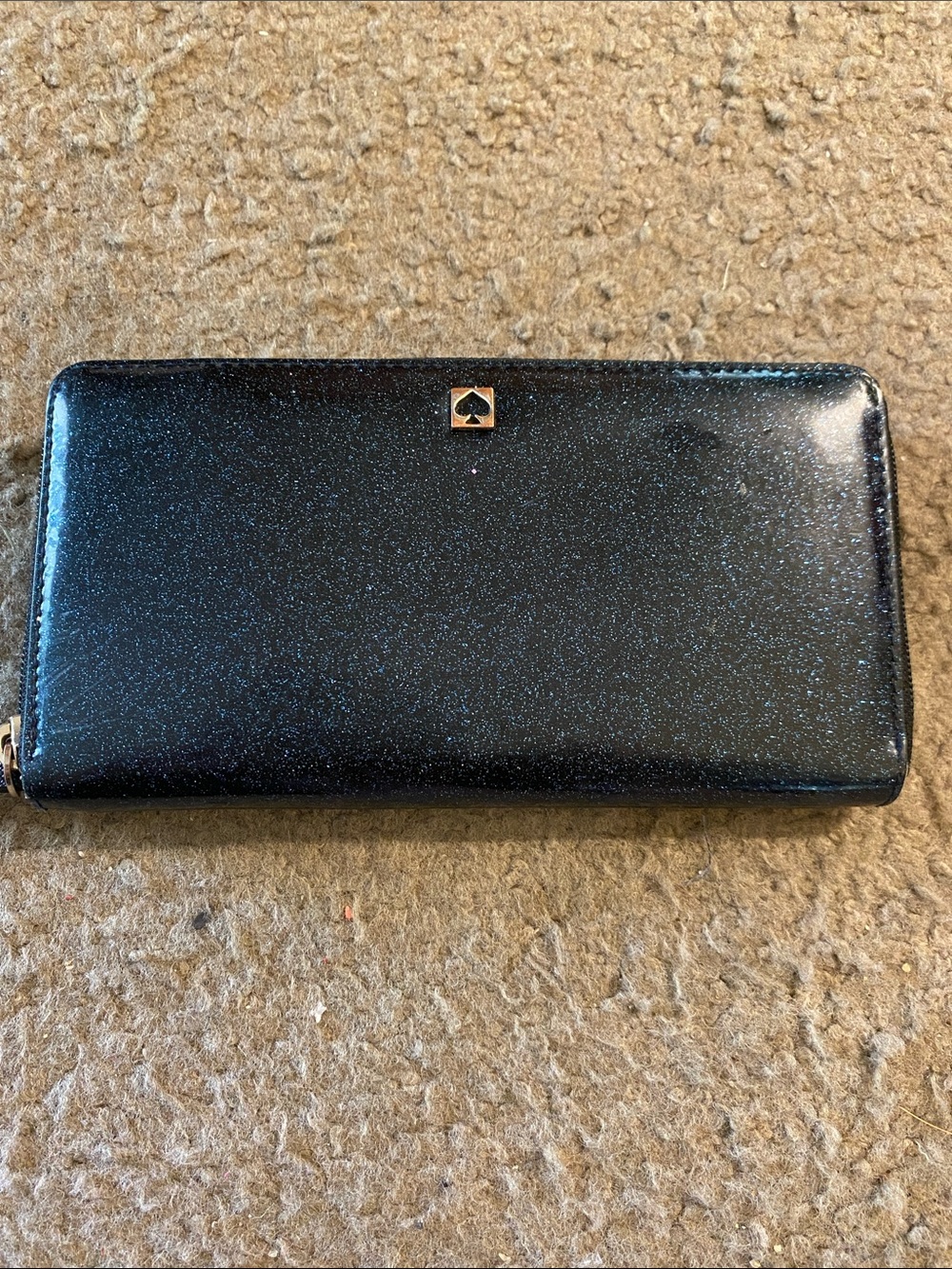 kate spade Blue Sparkle Zip-Around Wallet with Gold Spade Stud